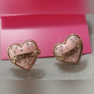 Valentine's Day Special! New Barbie  Pink Puffy Heart Crystal Golden Earrings